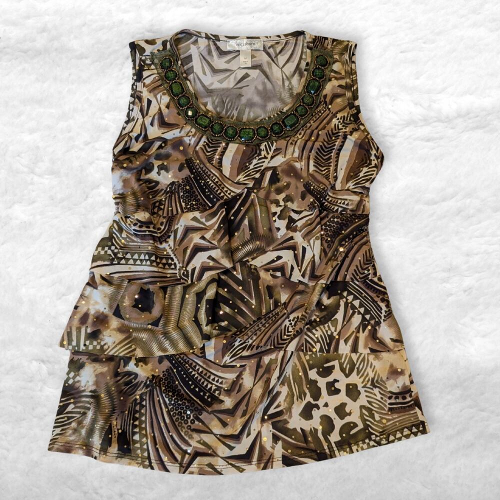 dressbarn y2k embellished animal print tiered tank top size medium